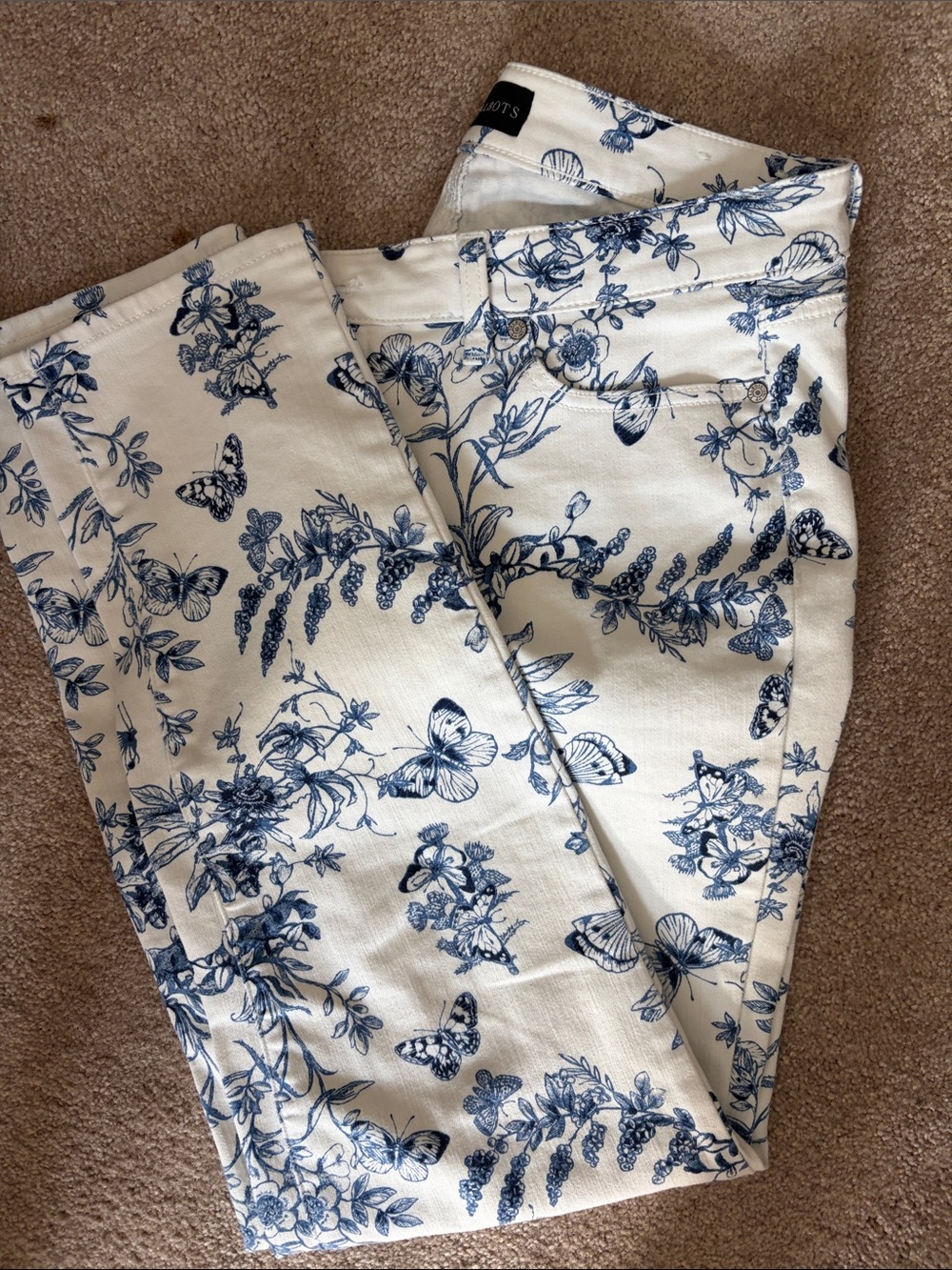 Talbots slim ankle Jeans with Blue Floral & Butterfly Print